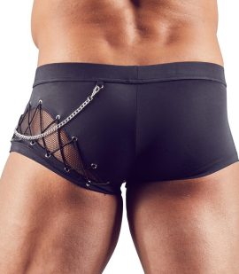 Calças masculinas com rede e atacadores pretas com corrente decorativa