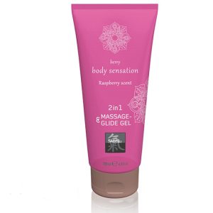 2 em 1 Lube e Gel de Massagens Framboesa 200ml