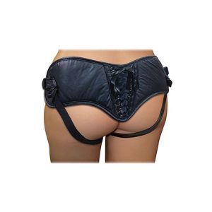 Strap-on universal p/dildos PLUS SIZE BLACK PVC CORSETTE