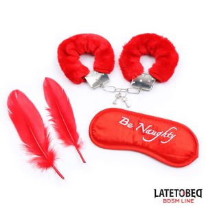Conjunto de 3 peças máscara, plumas e algemas LATETOBED