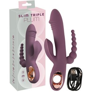 21.4x3.6cm Vibrador Triplo Plum USB Recarregável