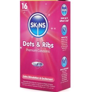 Pacote com 16 preservativos SKINS - DOTS & RIBS PREMIUM