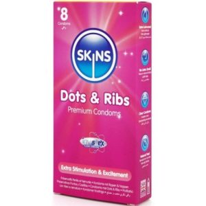 Pacote com 8 preservativos SKINS - DOTS & RIBS PREMIUM