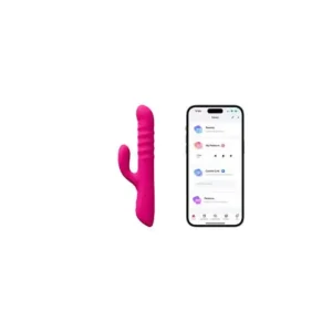 Vibrador Lovense Velvo ao lado de um telemóvel a demonstrar a aplicação de controlo remoto