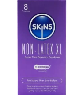 Preservativos SKINS Sem Látex XL ultrafinos e transparentes, ideais para pele sensível
