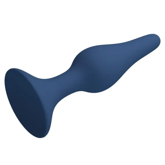 Plug Anal Slim em Silicone azul em vista lateral isolado sobre fundo branco