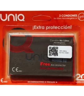 Preservativos sem látex UNIQ Secure Fit de 3 unidades na embalagem