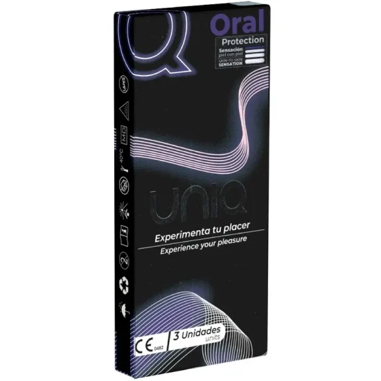 Embalagem de 3 unidades da UNIQ Oral Mask de resina sintética sem látex para proteção em sexo oral