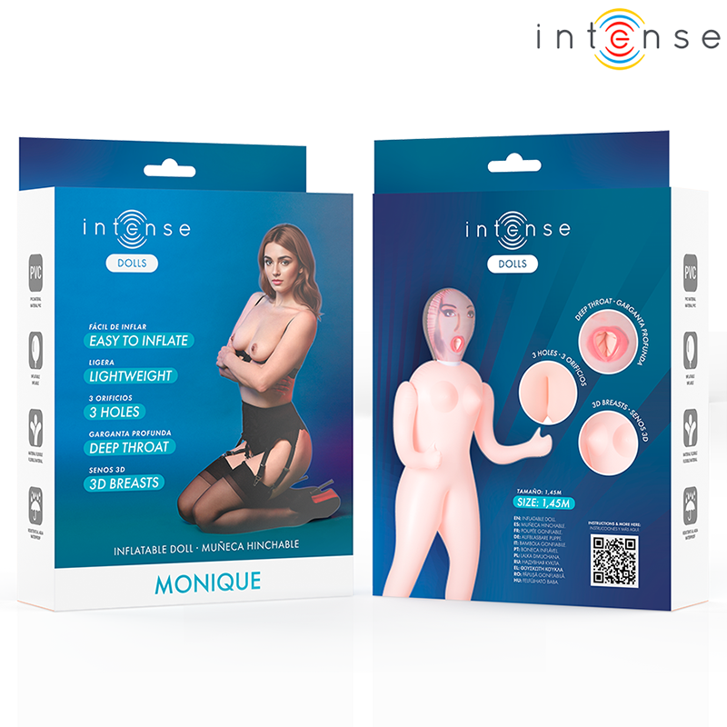 Boneca inflável Intense Dolls Monique com 3 orifícios funcionais e 1,45m