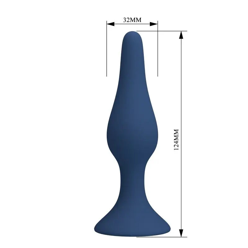 Esquema de dimensões do Plug Anal Slim em Silicone azul com 12.4x3.2cm