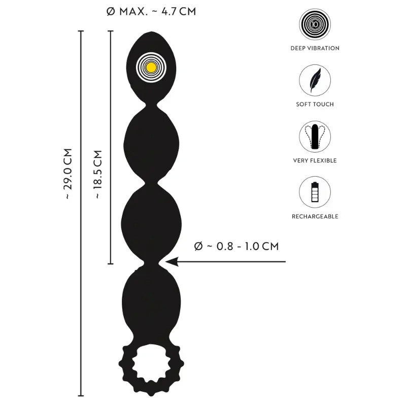 Esquema gráfico ou fotografia demonstrativa das dimensões e medidas detalhadas da Corrente Anal Flexível XL da ANOS.
